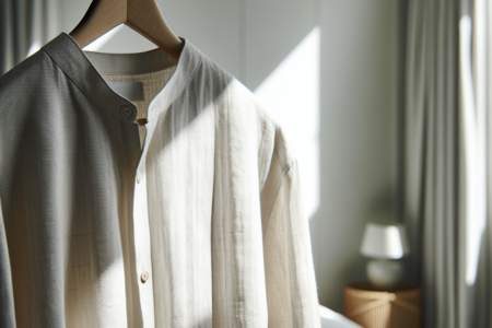 Camisa de lino colgada en una habitación iluminada