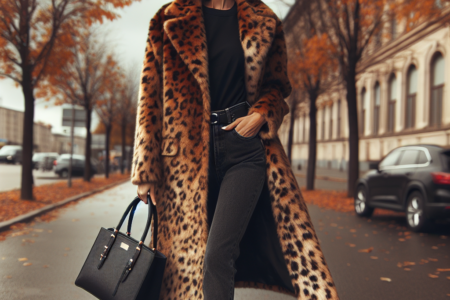 Mujer chic luciendo un abrigo de leopardo